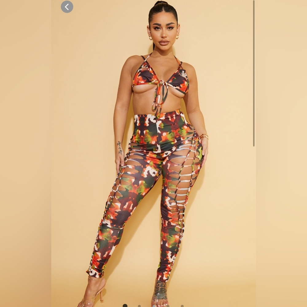 Shape Orange Camo Print Laser cut Detail leggings